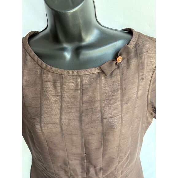 Vintage Key Wear Brown Mini Dress Size L Retro Bow Detail Earthy Feminine - Picture 2 of 11